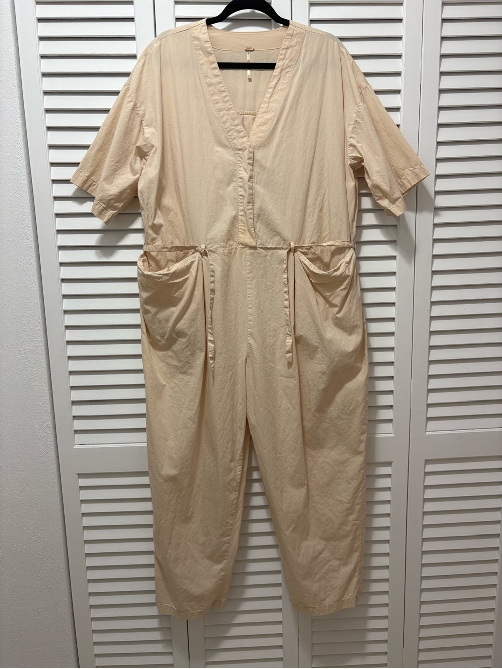 Free People Cream V-Neck Utility Jumpsuit